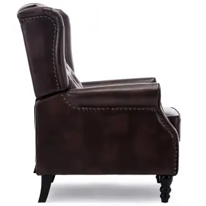 Althorpe Wing Back Recliner Chair Bonded Leather Button Fireside Occasional Armchair (Brown)