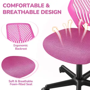 Yaheetech Adjustable Armless Office Desk Chair - Rose Red