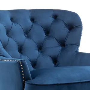 Velvet Blue Buttoned Ava Accent Chair