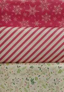 3 Recyclable Christmas Wrapping Paper Kraft Brown 3M 70cm Snowflake Holly Stripe