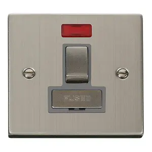 Stainless Steel 13A Fused Ingot Connection Unit Switched With Neon - Grey Trim - SE Home