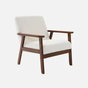 sweeek. Scandi-style armchair in boucle fabric & walnut-stained wood frame Isak boucle Off-White Boucle 64x69.5x73 cm