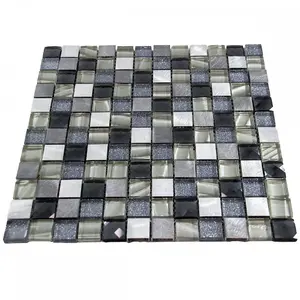 Luxury Grey, Silver & Ivory Glass & Brushed Steel Mosaic Wall Tiles Sheet 8mm