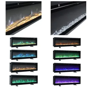 Black Electric Fire Wall Mounted Wall Inset or Freestanding Fireplace Heater 12 Flame Colors Adjustable 60 Inch