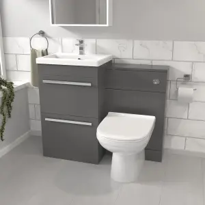 Nes Home Steel Grey Basin Vanity Cabinet With WC Unit & Soft Close Toilet