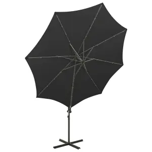 Berkfield Cantilever Umbrella with Pole and LED Lights Black 300 cm