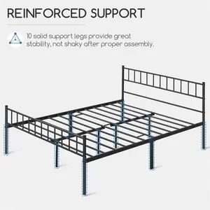 Minimalist Metal Bed Frame with Slatted Headboard Black / Kingsize (5')