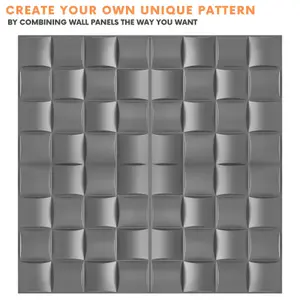 3D Wall Panels Adhesive Included - 6 Sheets Cover 16.15ft²(1.5m²) Interior Cladding Panels - Square Grid Lattice Design Matte Grey