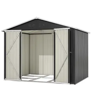 Birchtree 8X6FT Metal Garden Shed Apex Roof With Free Foundation Storage House Anthracite