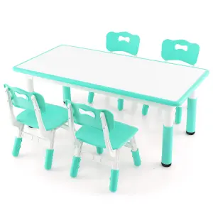 COSTWAY Kids Table and 4 Chairs Set Children Art Study Multi-Activity Table with 4 Seats