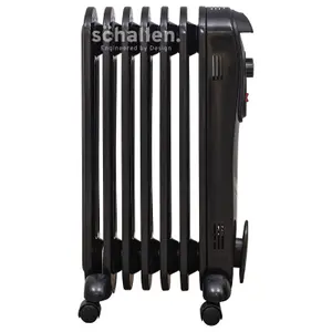 Schallen Oil Filled Radiator 1500W 7 Fin Portable Heater with Thermostat - BLACK