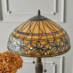 Floral Tiffany Glass Table Lamp - Mottled Glass & Dark Bronze Finish - LED Lamp