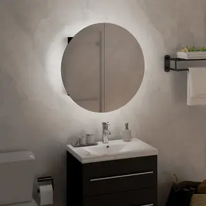 Berkfield Bathroom Cabinet with Round Mirror&LED Black 40x40x17.5 cm