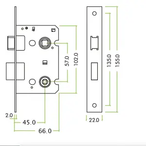 AFIT Bathroom Lock 65mm / 44mm Backset Brass for Internal Wooden Bathrooms Accepts 5mm Square Spindle CE UKCA & Fire Door Approved