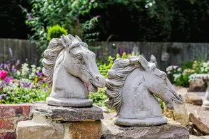 Pair of Stone Cast Stallion Horse Heads