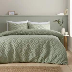 Catherine Lansfield Jacob Geo Soft Touch King Duvet Cover Set with Pillowcases Sage Green