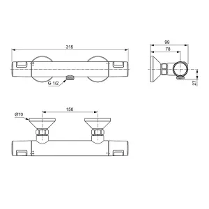 Ideal Standard Ceratherm T25 Thermostatic Mixer Shower Valve, Chrome, A7202AA