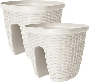 Emsa 2PC White Casa Mesh Railing Pots 30cm x 30cm x 26cm