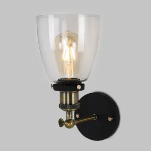 ValueLights Ambrose Retro Style Antique Brass and Black Metal Adjustable Knuckle Joint Wall Light Fitting