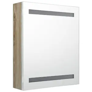 Berkfield LED Bathroom Mirror Cabinet White and Oak 50x14x60 cm