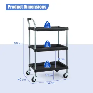 Costway 3 Layer Detailing Tool Cart 102cm Utility Cart Tool Mobile Rolling Cart