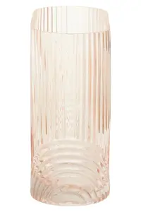 Interiors by Premier Large Pink Glass Vase, Textured Glass Flower Vase, Embossed Detailing Pink Modern Vase for living rooms