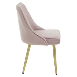 Interiors by Premier Dusky Pink Velvet Dining Chair, Mid-Century Modern Pink and Gold Velvet Dining Chairs, Luxury Dining Chair