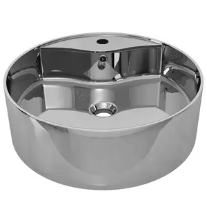 Belfry Bathroom Cavan Ceramic Round Sink with Overflow Silver / 15.5cm H x 46.5cm W x 46.5cm D