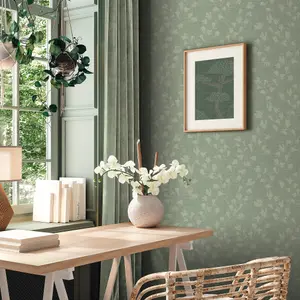 Galerie Fusion Green Floral Trail Motif Wallpaper