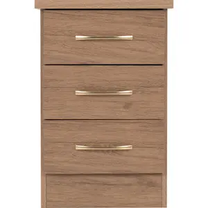 Cascio 3 Drawer Bedside Table Rustic Oak Effect