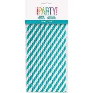 Unique Party Striped Disposable Straws (Pack of 40) Carribean (One Size)