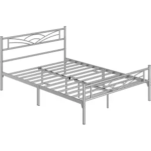 Yaheetech Silver Double Metal Platform Bed with Cloud-inspired Design Headboard