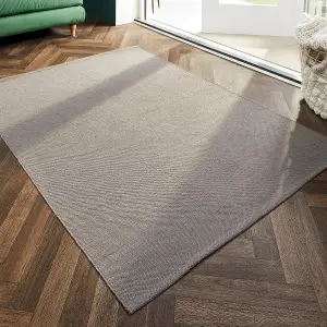 Woven Indoor Outdoor Washable Plain Reversible Rug Warm Grey - 160cm x 230cm