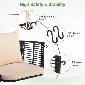 Costway Patio Hanging Rattan Basket Chair Swing Hammock Chair w/Seat Cushion