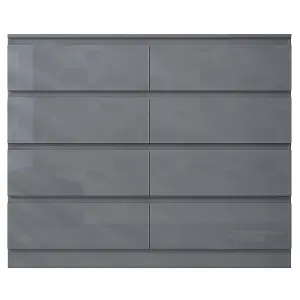 8 Drawer Grey Gloss Chest Of Drawers Large Deep Storage