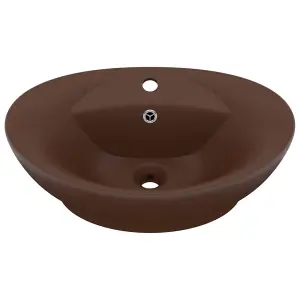 Berkfield Luxury Basin Overflow Oval Matt Dark Brown 58.5x39 cm Ceramic