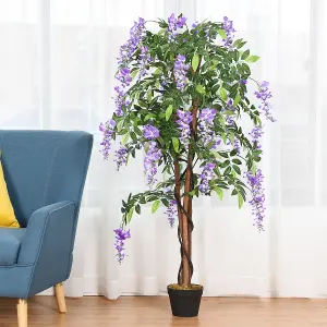 COSTWAY 150CM Ficus Artificial Tree Fake Wisteria Tree with 3 Natural Trunks