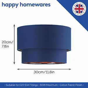 Modern Midnight Blue Cotton Double Tier Ceiling Shade with Shiny Copper Inner