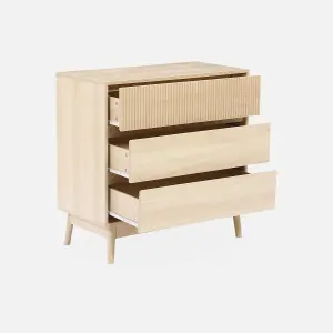 sweeek. 3-drawer chest with grooved wooden detail Linear Light wood colour 80x40x80 cm