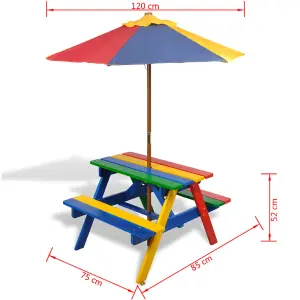 Berkfield Kids' Picnic Table with Benches and Parasol Multicolour Wood