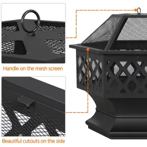 Yaheetech Heavy Duty Hex Fire Pit with Mesh Poker Sides