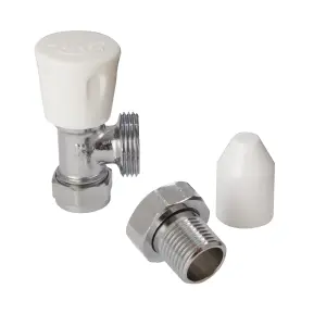 Flomasta Gloss chrome effect Angled Manual Radiator valve, (Dia)15mm, Pack of 1