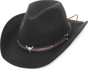 EOZY Wool Felt Cowboy Hats For Men Women Classic Roll Up Brim Fedora Cowgirl Hat Western Cowboy Hat