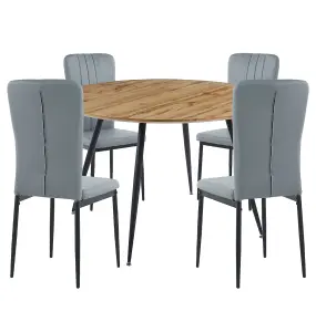 Hallowood Furniture Cullompton Large Round Dining Table 120cm with 4 Faux Leather Grey Chairs