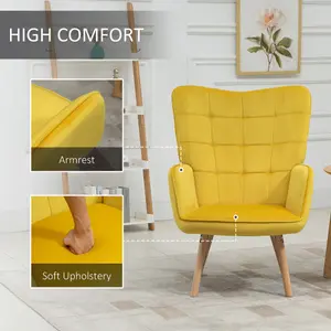 HOMCOM Modern Accent Chair Velvet-Touch Tufted Wingback Armchair, Yellow