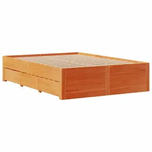 Berkfield Bed Frame without Mattress with Drawers Wax Brown 150x200 cm King Size Solid Wood Pine