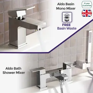 Nes Home Aldo Bathroom Chrome Solid Brass Basin Mixer Tap & Bath Shower Mixer Tap + Waste