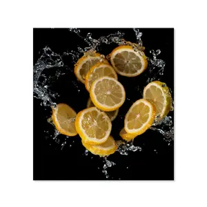 Toughened 6mm Glass Kitchen Splashback 60 x 65cm Lemon Splash - Polished Edge Heat Resistant Back Splash for Cookers Hob