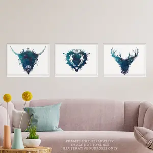 Ink Splat Thistle Heart Hairy Coo Cow Stag Celestial Space Scottish - 3 Piece No Frame Print Set 40.5cm H x 30.5cm W x 0.3cm D