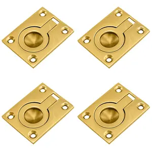 4 PACK - Flush Ring Recessed Pull Handle 50 x 38mm 8mm Depth Polished Brass Sliding Door